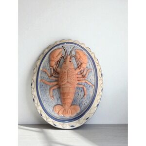 Vintage Ceramic Hanging Lobster Decorative Mold Maine Lake Cottagecore Navy Pink